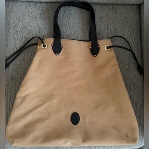 Roeckl Tan Canvas and Leather Tote Bag with Golden Hardware Preppy Equestrian